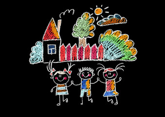 Kids drawing Happy children having fun Boy, girl, sister, brother Happy students School, kindergarten Children illustration Summer camping Summer vacation