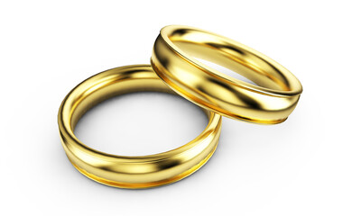 3d render of golden rings isolated on white background