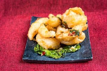 Thai food fried squid on a plate