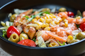 Fresh seafood salad with smoked salmon