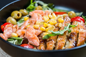 Fresh seafood salad with smoked salmon