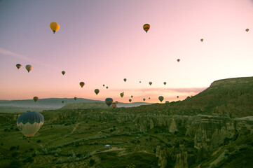 Beautiful balloons in sunrise light in Cappadocia	