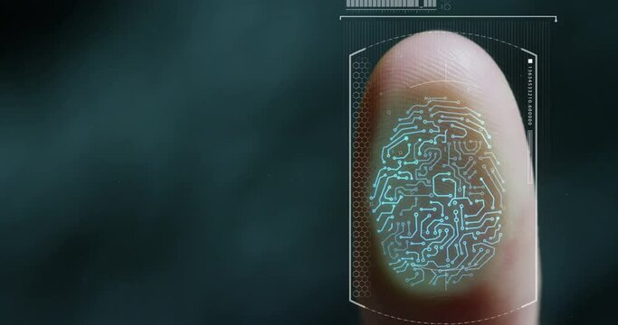   futuristic digital processing of biometric fingerprint scanner. concept of surveillance and security scanning of digital programs and fingerprint biometrics. cyber futuristic applications future voi