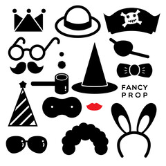 FANCY PROP
Fancy accessories for party are illustrated in black and white icons. 