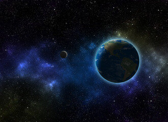 Naklejka na ściany i meble Earth, galaxy and sun. Elements of this image furnished by NASA