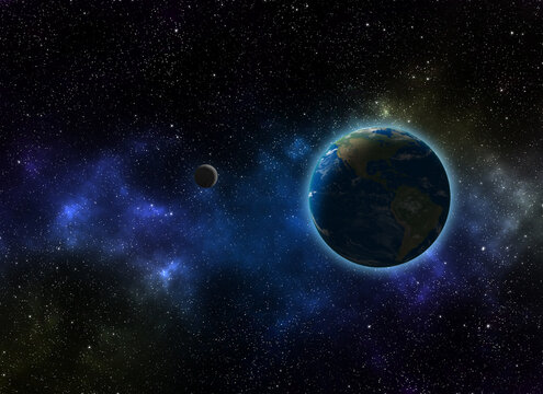 Earth, galaxy and sun. Elements of this image furnished by NASA