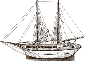 Drawing of a sailing fishing Greek boat