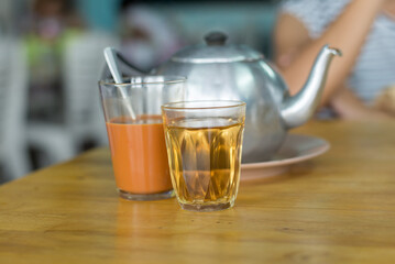 Chinese tea with milk tea on the table, Thai culture