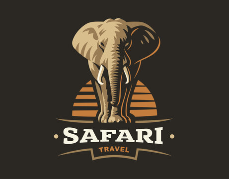 African safari elephant logo - vector illustration, emblem design on dark background