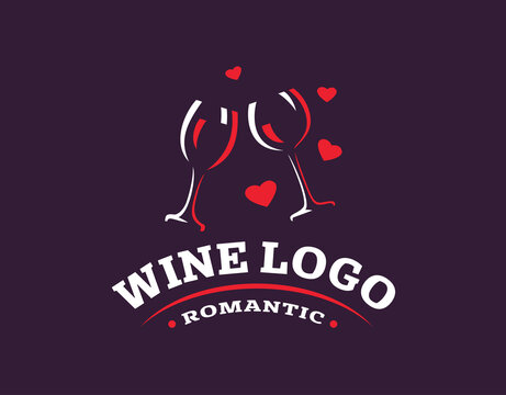 Wineglass logo - vector illustration, emblem design on dark background