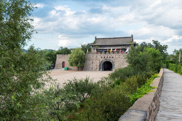 Fototapeta na wymiar Gatehouse at Yehe Ancient City, a C16 fortified town located 30km south east of Siping, Jilin, China. The town is also known as Yehiel Bernard la Fold