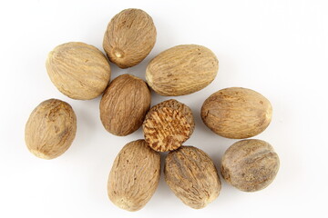 nutmeg seeds isolated on a white background