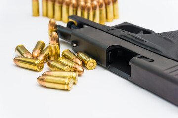 Semi automatic pistol and FMJ bullet 9 mm