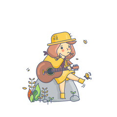 Fototapeta premium Country Girl and Guitar Character Vector Illustration