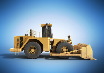 Yellow wheels Bulldozer 3d render on blue