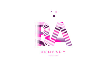 ba b a alphabet letter logo pink purple line icon template vector