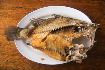 Deep fried fish on the dish, seafood