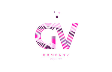 gv g v alphabet letter logo pink purple line icon template vector