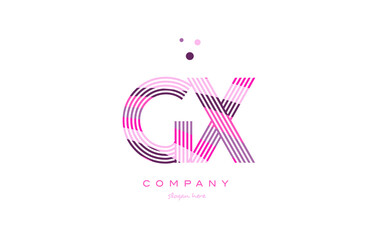 gx g x alphabet letter logo pink purple line icon template vector
