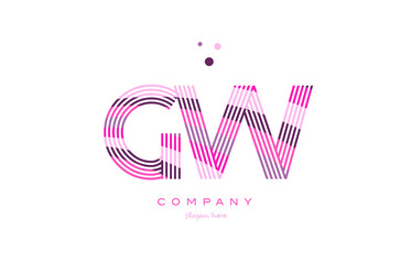 gw g w alphabet letter logo pink purple line icon template vector