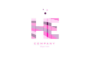 he h e alphabet letter logo pink purple line icon template vector