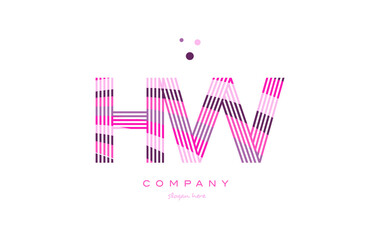 hw h w alphabet letter logo pink purple line icon template vector