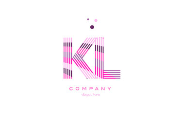 kl k l alphabet letter logo pink purple line icon template vector