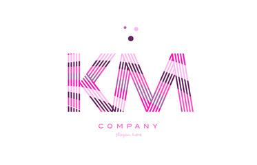 km k m alphabet letter logo pink purple line icon template vector