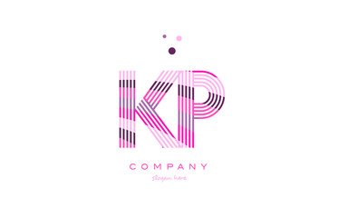 kp k p alphabet letter logo pink purple line icon template vector