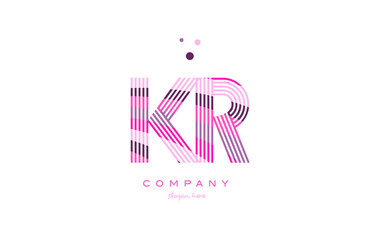 kr k r alphabet letter logo pink purple line icon template vector