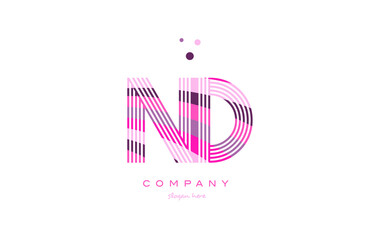 nd n d alphabet letter logo pink purple line icon template vector