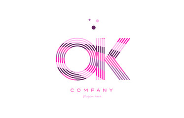 ok o k alphabet letter logo pink purple line icon template vector