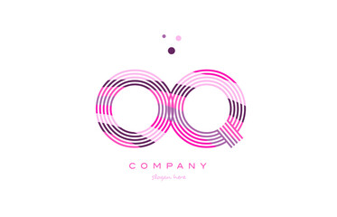 oq o q alphabet letter logo pink purple line icon template vector
