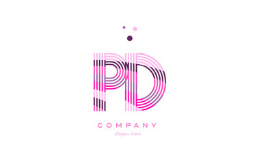 pd p d alphabet letter logo pink purple line icon template vector