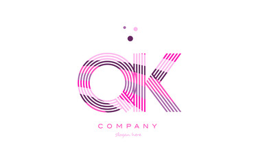 qk q k alphabet letter logo pink purple line icon template vector
