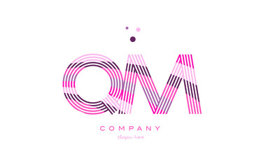 qm q m alphabet letter logo pink purple line icon template vector