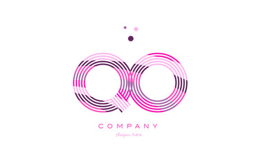 qo q o alphabet letter logo pink purple line icon template vector