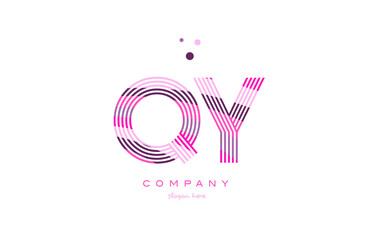 qy q y alphabet letter logo pink purple line icon template vector