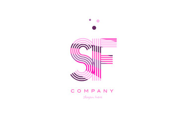 sf s f alphabet letter logo pink purple line icon template vector