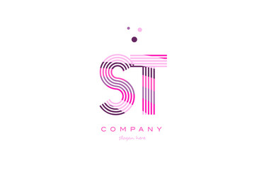 st s t alphabet letter logo pink purple line icon template vector