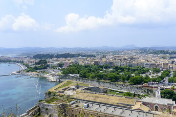 Panoramic aerial view of  Kerkyra, Corfu island in Greece. View from Old Fortress.