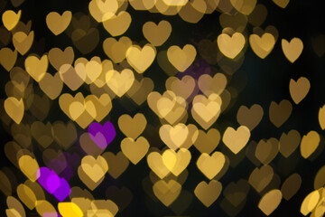 Abstract Yellow Purple lights Heart bokeh background