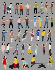  collection of isometric children, icons, happy children, jumping run, concept of childhood