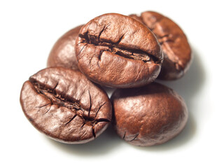 roasted coffee beans on white, (large depth of field, taken with tilt shift lens)
