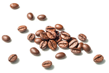 roasted coffee beans on white, (large depth of field, taken with tilt shift lens)