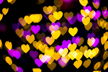 Abstract Yellow Purple lights Heart bokeh background