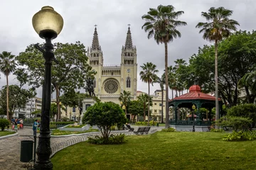 Fototapeten Seminario Park (Iguanas Park) und Metropolitan Cathedral - Guayaquil, Ecuador © diegograndi