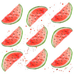 pattern of watercolor watermelon slices with splashes