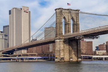 Fototapeta na wymiar USA, New York City, Lower Manhattan & Brooklyn Bridge