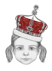 Obraz premium Portrait of Girl with crown. Hand-drawn illustration.